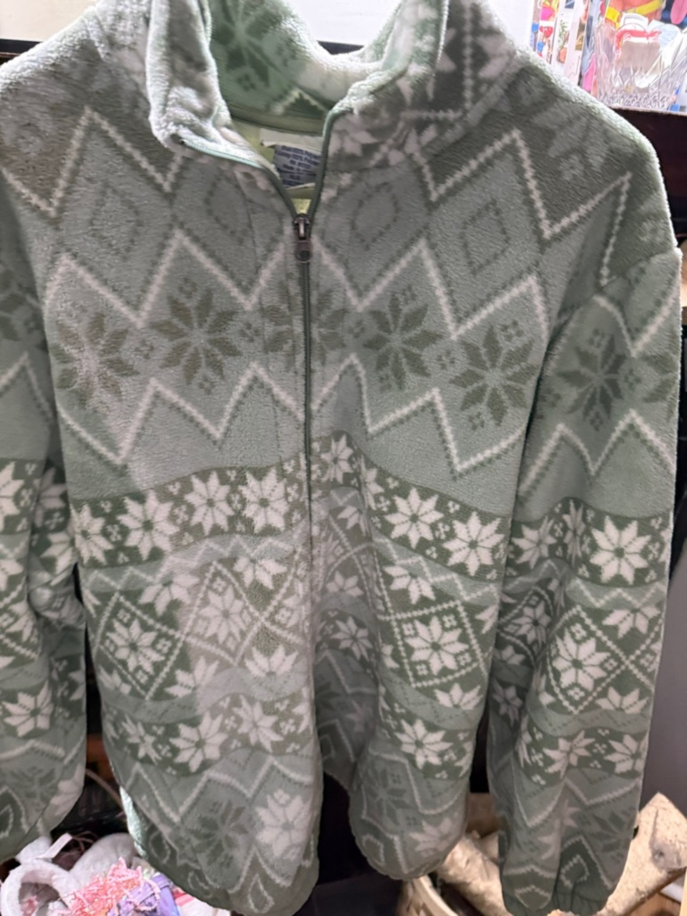 Blair Green and White Patterned Fleece Jacket